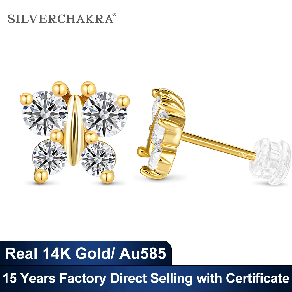 Fluttering Butterfly 14K Gold Girls Earrings D Color VVS1 Moissanite Diamond Studs for Women AU585 Original Certified Party Gift