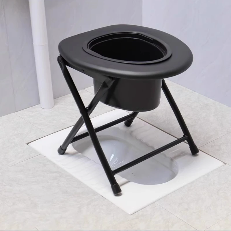 ‌Foldable Commode Chair for Elderly/Pregnant - Slip-Proof Bath Bench with Splash Guard 4 Non-Slip Legs & Portable Toilet Aid
