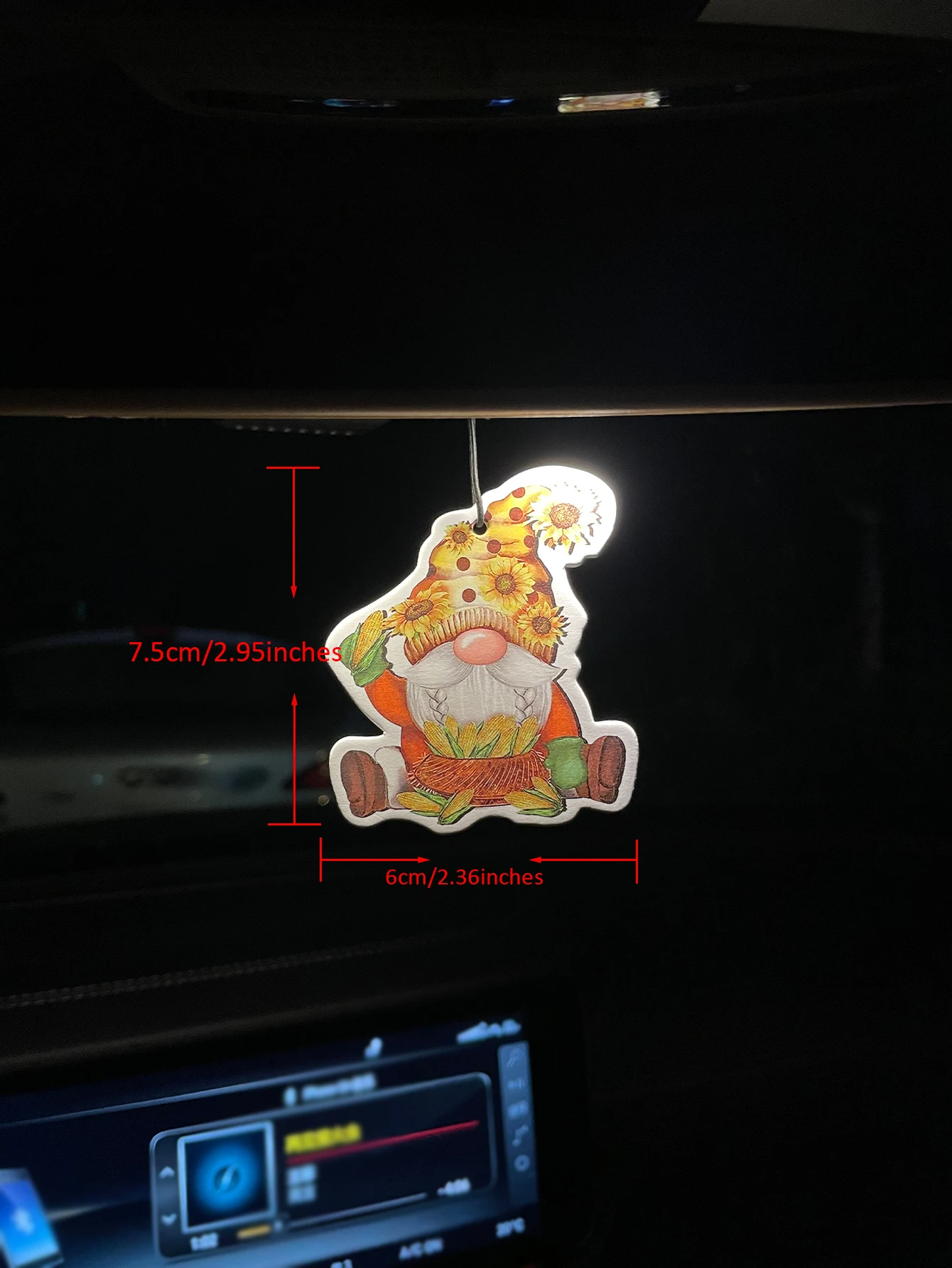Fall Harvest Gnome Sunflower Corn Hanging Car Air Freshener, Natural Plant Extract Alcohol‑Free Scented Paper Card, Long Lasting