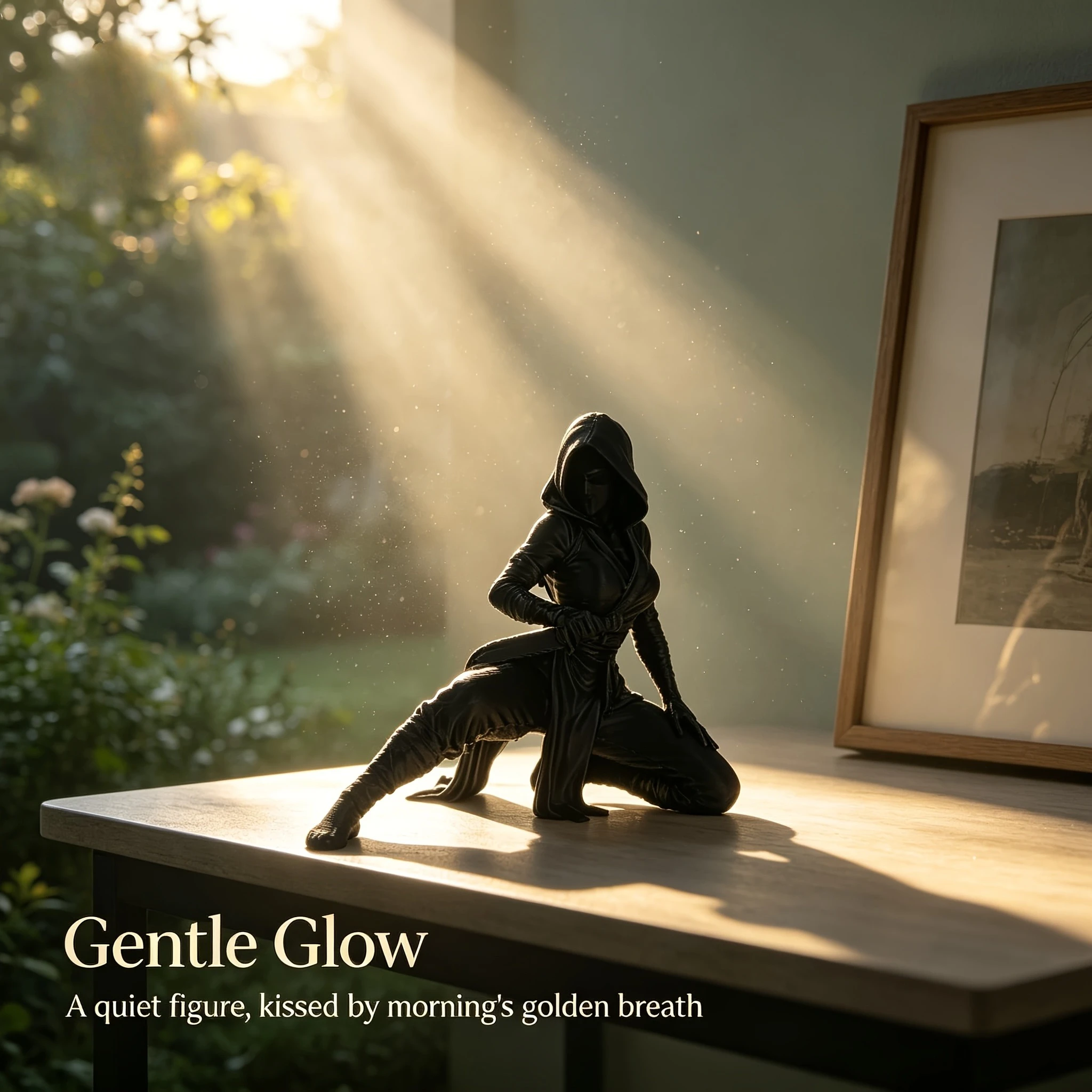 Black Hooded Female Assassin Statue Shadow Warrior Figurine Crouching Pose Dark Fantasy Desktop Decor Collectible Ornament Gift