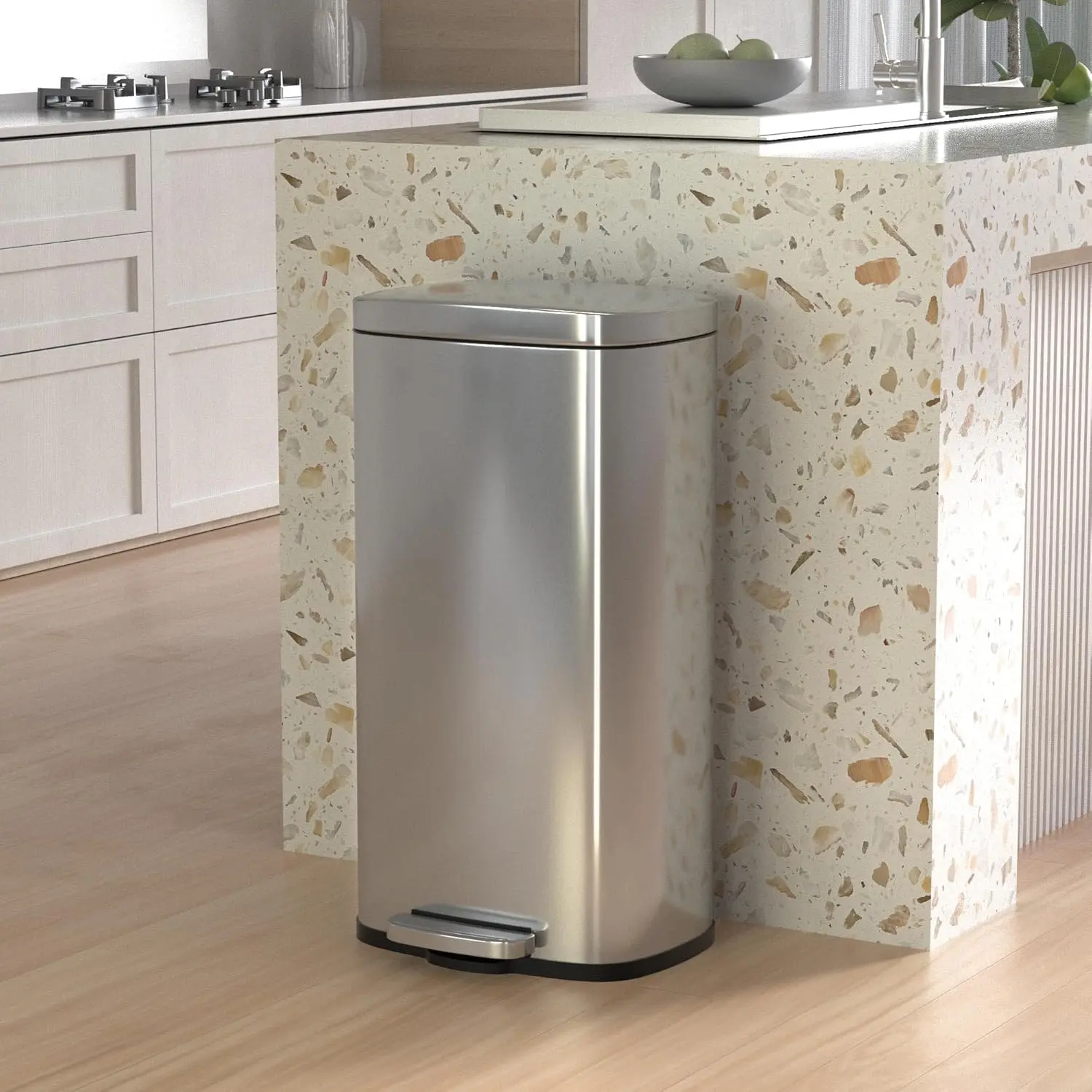 

Brushed Stainless Steel Trash Can With Lid, 8 Gallon/30L, Foot Pedal, Soft Close for Kitchen, Office, Bedroom,, Customized