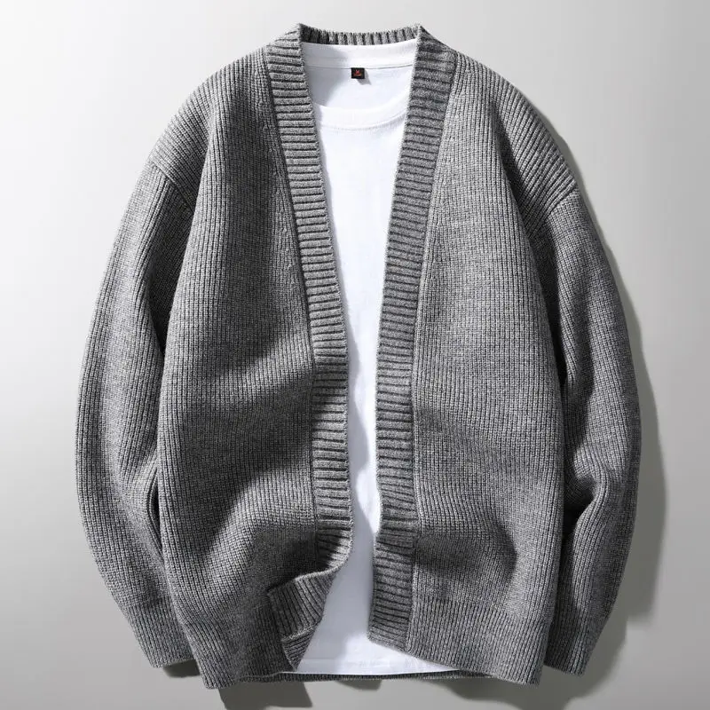

Мужской свободный кардиган-свитер в корейском стиле, повседневная верхняя одежда, модный, весна-осень, из полиэстера, с длинными рукавами, круглый вырез