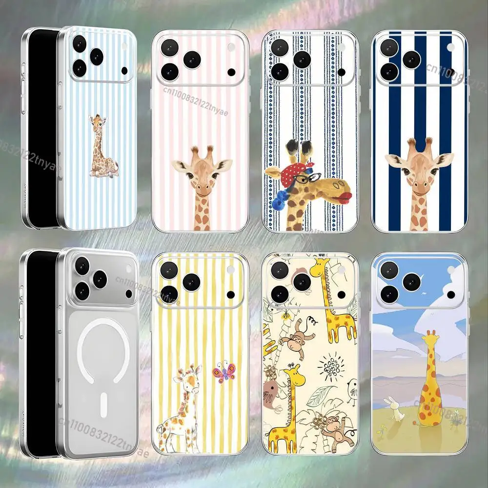 

Striped Background Giraffe For iPhone 17,16,15,14,13,12,11,Pro,Max,Plus Transparent White Phone Case Magnetic Wireless Charging