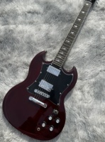 SG electric guitar, custom signature lightning inlaid fingerboard, dark red, silver accessories, quick shipping