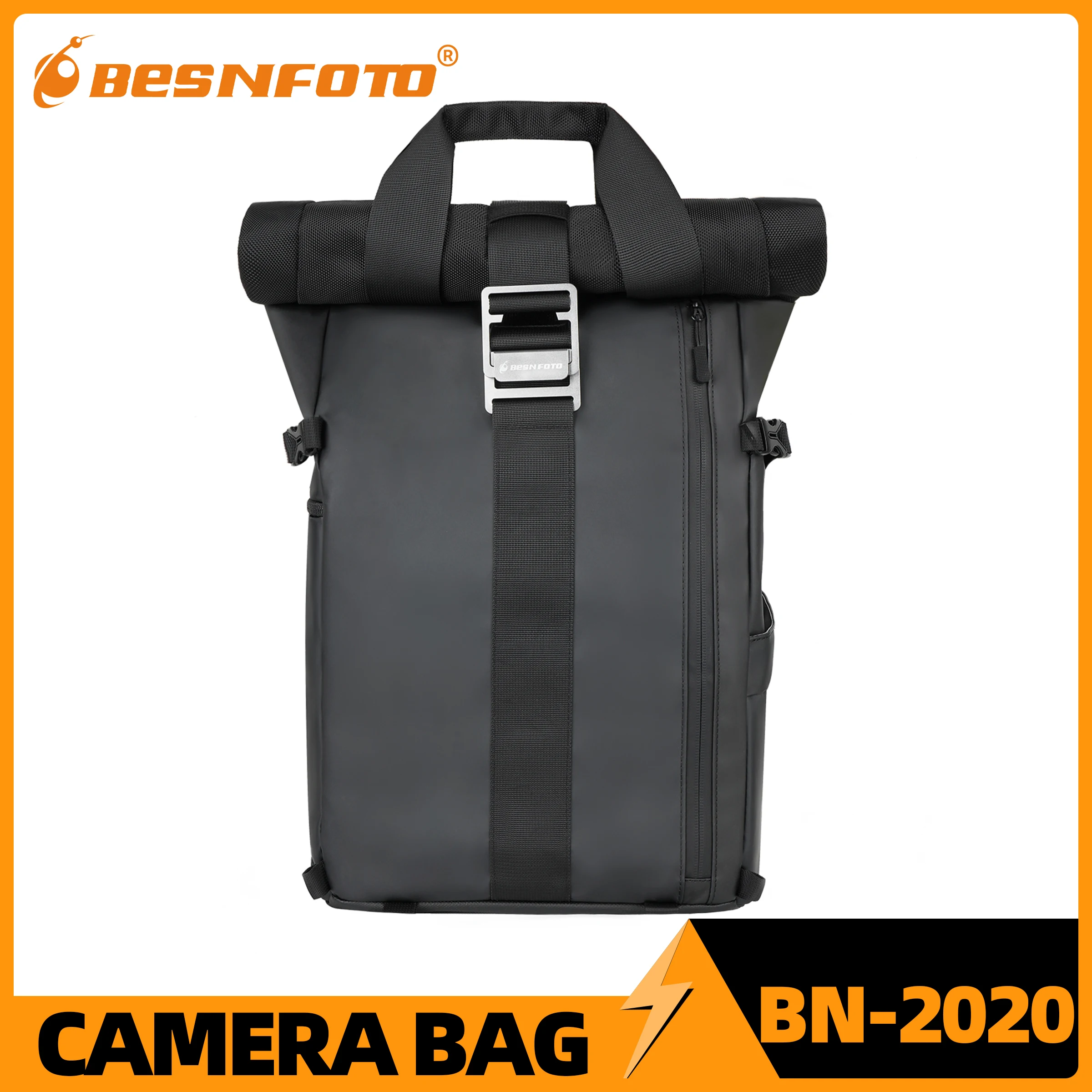 Besnfoto Waterproof Roll Top Photography Backpack with Laptop Compartment & Tripod Holder for Travel Hiking