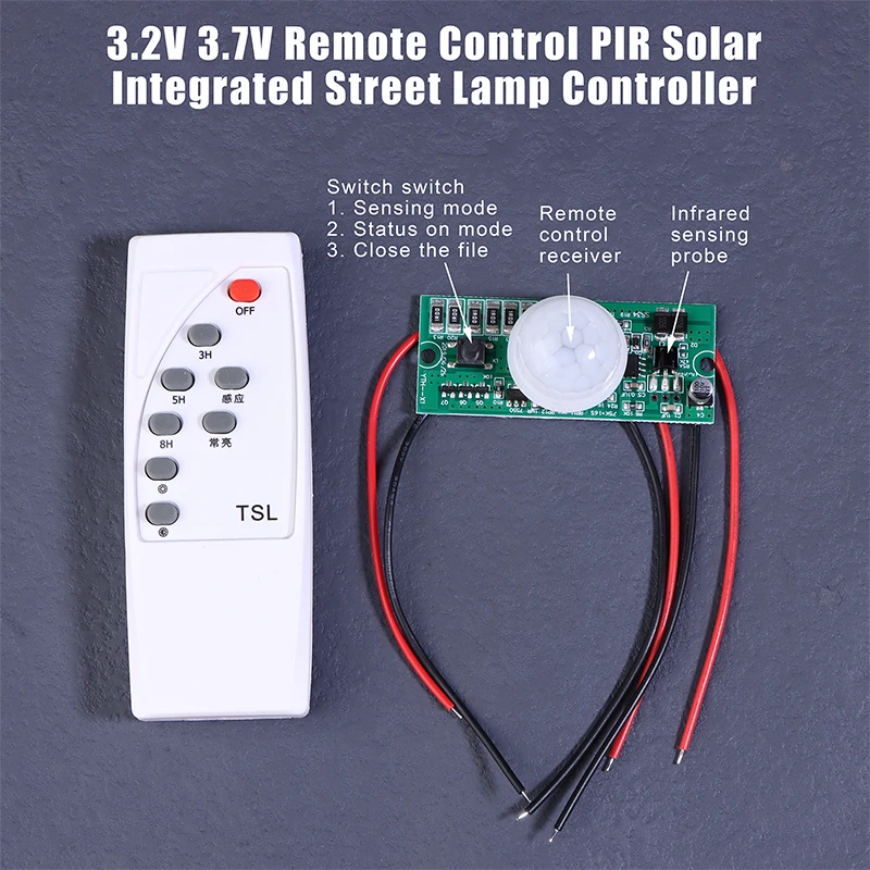 Placa de circuito do sensor com controlador 3.2V 3.7V Controle Remoto PIR Lâmpada de rua integrada solar