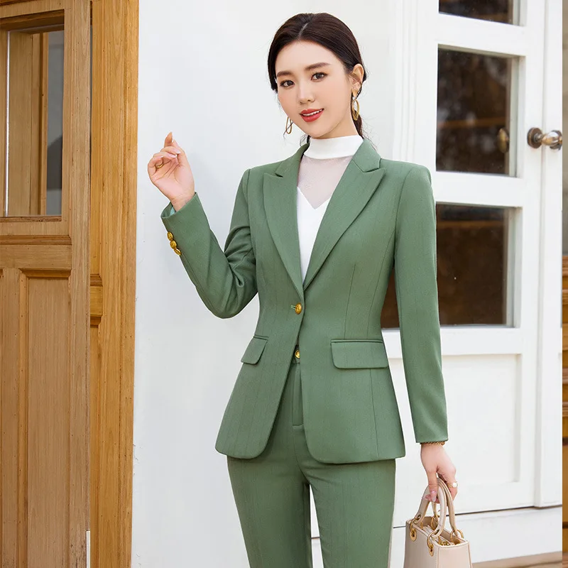 Green Anti-Aging Outfits Temperament Goddess Style High Sense Workplace Young Adult Lady like Woman Fried Street Suit Bootcut Tr