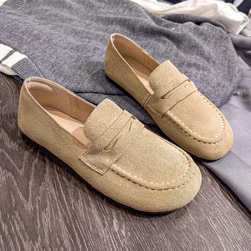 New Fashion Women Shoes Genuine Leather Soft Casual Shoes Spring Slip-On Loafers Cow Suede Flats Daily Flat Shoes