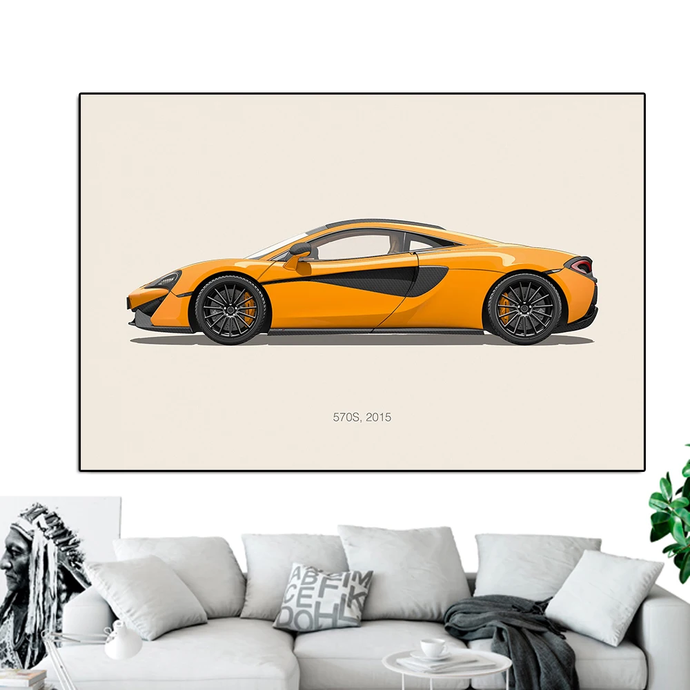 MCL Speedtail Sports Car Comic Illustration Luxury Supercar 570S Canvas Painting Racing Poster And Print Wall Art Room Decor