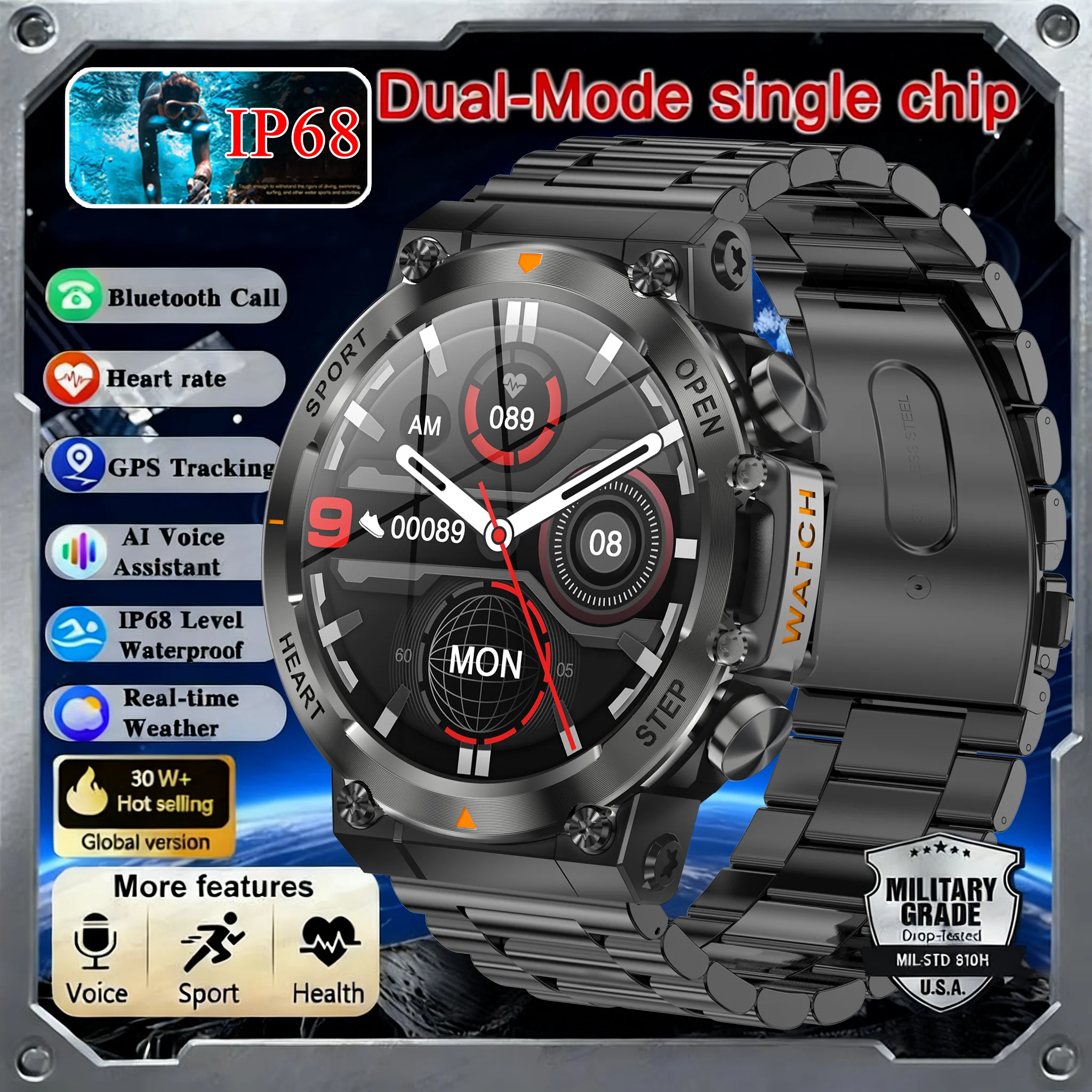 

DAORKOW smartwatch, Bluetooth call, 400mAh large battery, 1.39-inch, 100+ sports mode, fitness watch, music player smartwatch