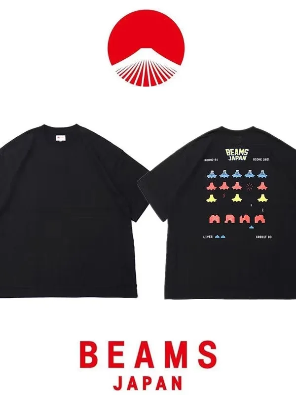 

Red Rope Fuji Cartoon Print ort Sve round Ne Heavyweight T-irt Japanese Sle ex Summer Faion Casual Cotton Tee