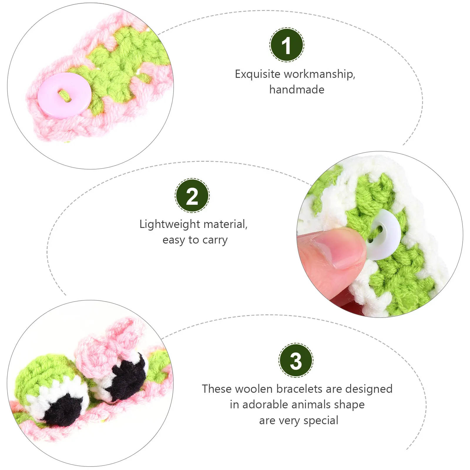 2 Pcs 아기 원사 팔찌 뜨개질 양모 동물 슬랩 팔찌 어린이를위한 사랑스러운 유아