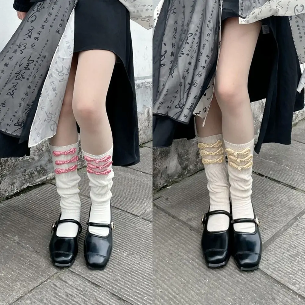 Breathable Chinese Style Frog Tube Socks Cotton Sweet Lolita JK Stockings Streetwear Cosplay Accessory Mid Calf Socks Women