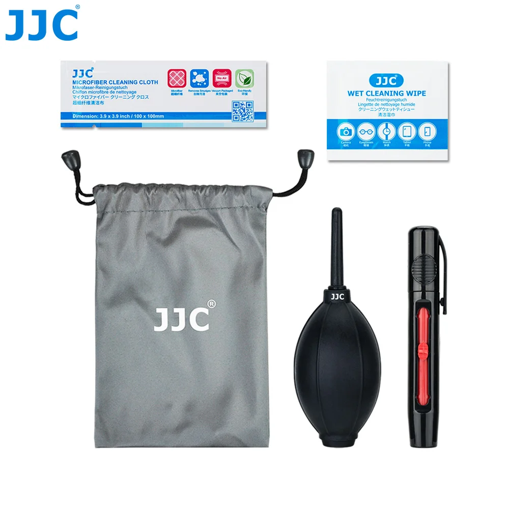JJC 5w1 Zestaw do czyszczenia aparatu Dmuchawa + pióro do czyszczenia obiektywu + chusteczki do czyszczenia na mokro + owinięta ściereczka do czyszczenia + etui do przechowywania