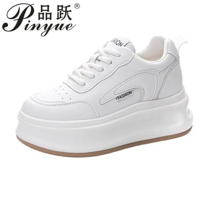 

8cm Genuine Leathier Platform Wedge Casual Women Autumn Shoes Wedge Heel Lace Up Ladies Sneakers Casual vulcanized shoes 33 40