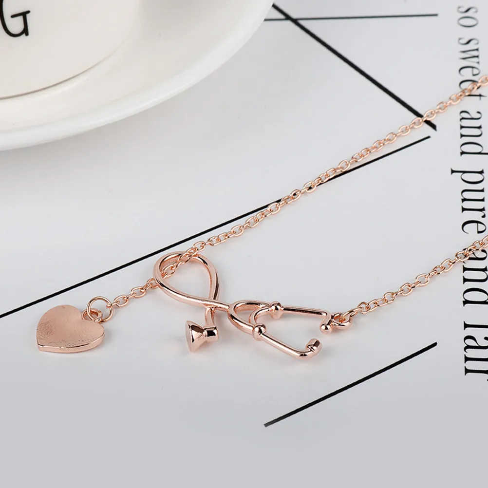 Stethoscope Heart Pendant Necklace Women Alloy Anti Allergy Simple Fashionable Jewelry Gift Idea for Her on Holidays Birthdays