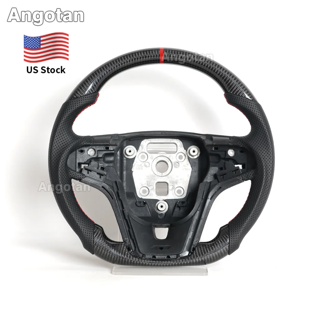 

Gloss Real Carbon Fiber Steering Wheel For Chevrolet Chevy Camaro 2012-2015 Perforated Leather Grips & Red Stitch