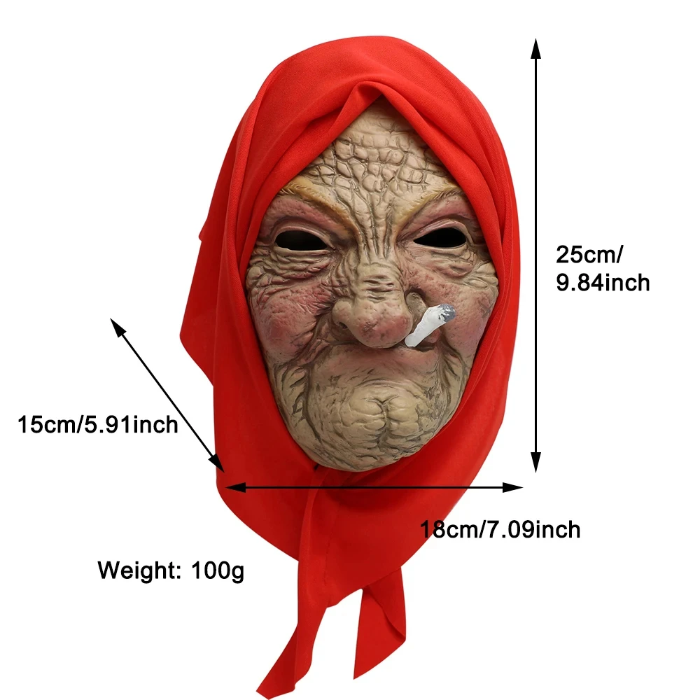 Funny Smoking Granny Old Grandma Latex Mask Lady Nana With Wrinkled Face and Red Scarf Full Face Masks Halloween Props