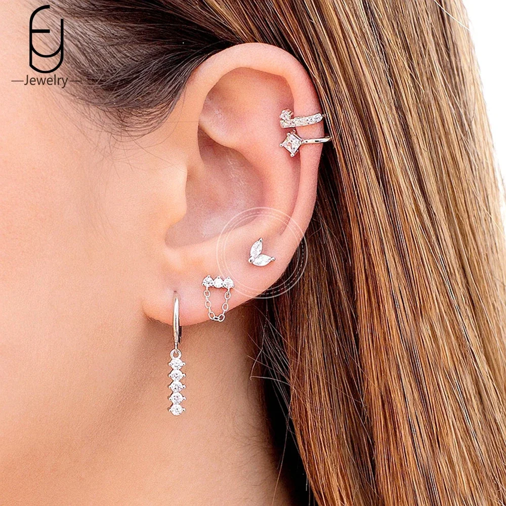 925 Sterling Silver Ear Buckles Fashion Hoop Earrings White Crystal Luxury Women\'s Earrings Wedding Women\'s Jewelry Premium Gift
