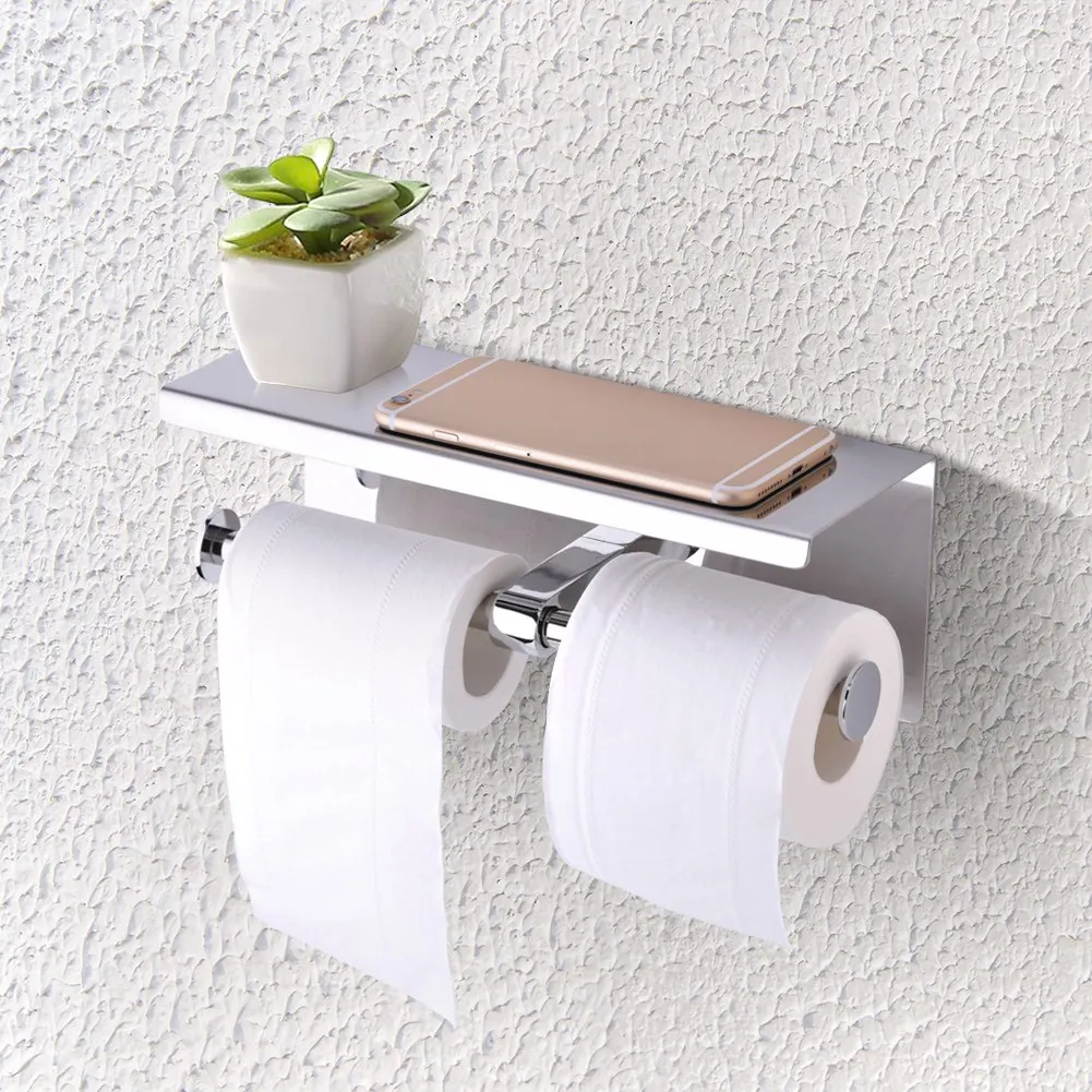 

Wall Mounted SUS 304 Stainless Steel Double Roll Toilet Paper Holder Dual Paper Tissue Roll Stainless Steel Toilet Paper Holder