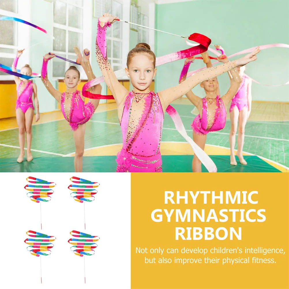 

4Pcs Rhythmic Gymnastics Ribbons Lightweight Portable Dance Streamer Wands for Children Performance Party Accessories