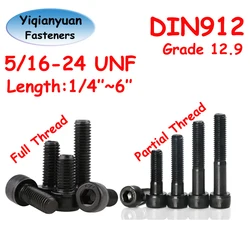Yiqianyuan UNF 5/16-24 Grade 12.9 Alloy Steel Hexagon Socket Knurled Cap Head Bolts Full Thread and Partial Thread Allen Screws