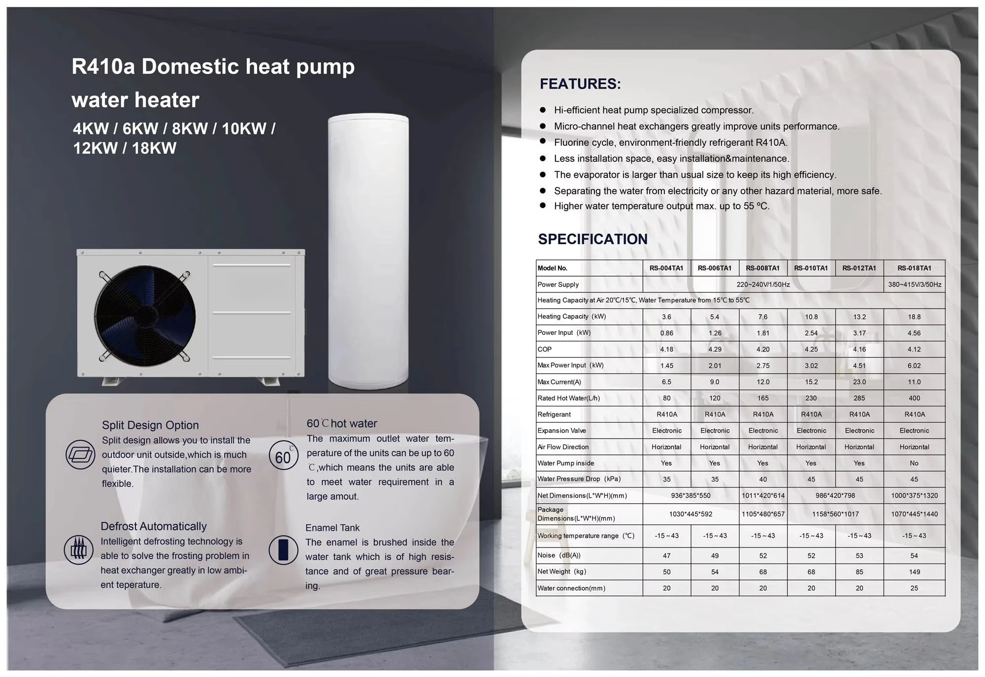 من الباب إلى الباب النقل الطاقة العالم نظام التدفئة تحت البلاط مضخة مجموعة مونومر 7kw مصدر الهواء مضخة الحرارة R290 سخان المياه