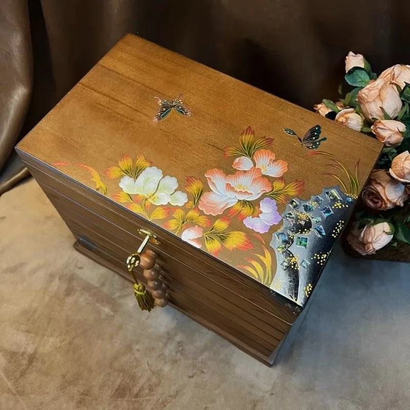 exquisite retro wooden multi-layer jewelry box, solid wood drawer storage box, product box, ancient Chinese style and high-end.