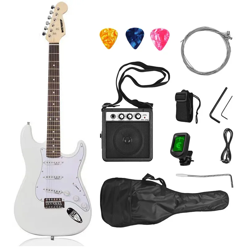جيتار كهربائي من سلسلة ST، مجموعة كاملة من ملحقات حقيبة أمبير من الدرجة الاحترافية للبالغين والمبتدئين باللون الأسود