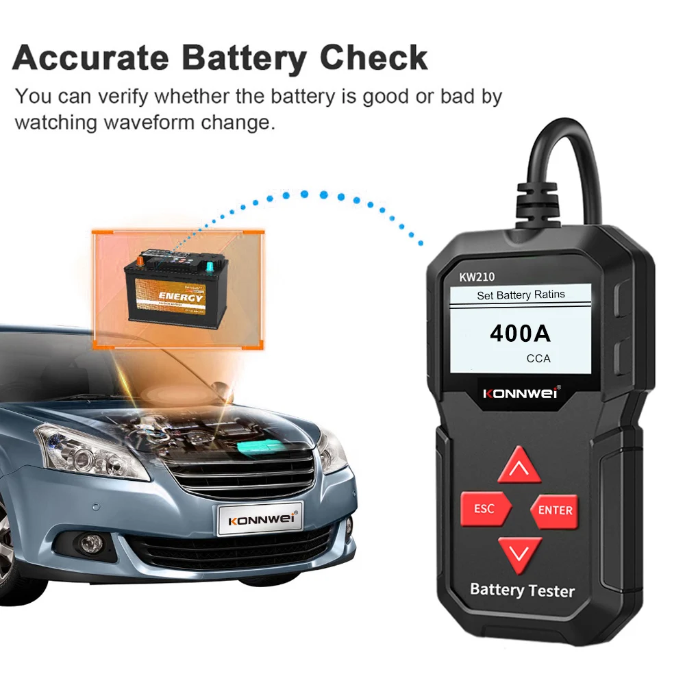 Professional 12V Digital Car Battery & Alternator Analyzer, Waveform & Voltage Test Tool