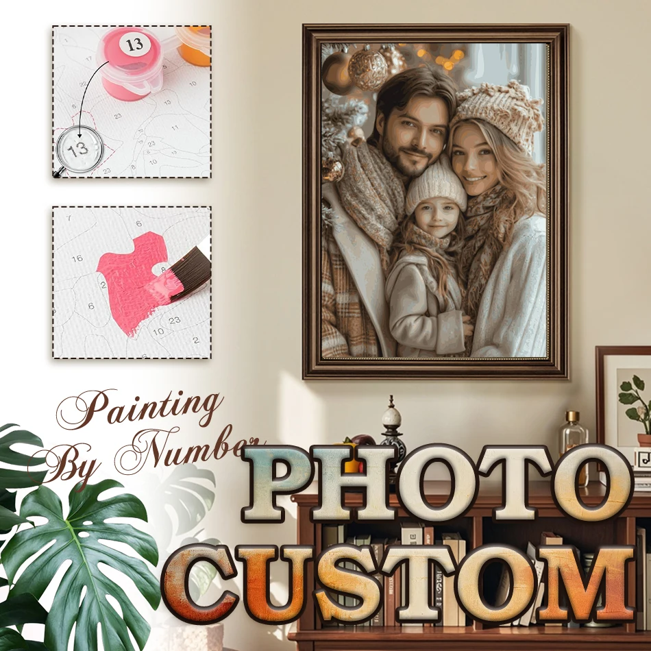 

PhotoCustom Christmas Painting On Numbers for Perfect Family & Parents Portraits Hand Painted Unique Gifts Furniture Room Decora