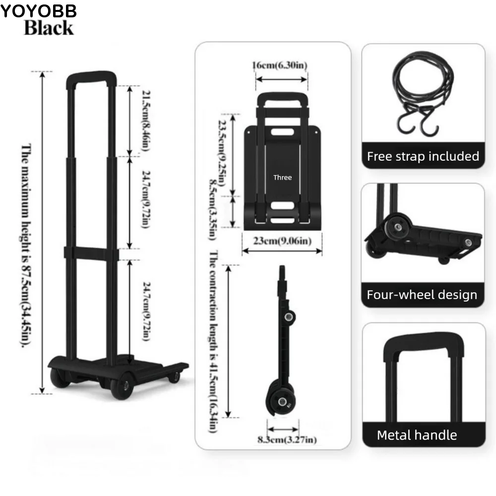 

4 Wheel Folding Shopping Cart Lightweight Adjustable Foldable Trolley Bearing Push Pull Compact Size Utility Cart Compact Size