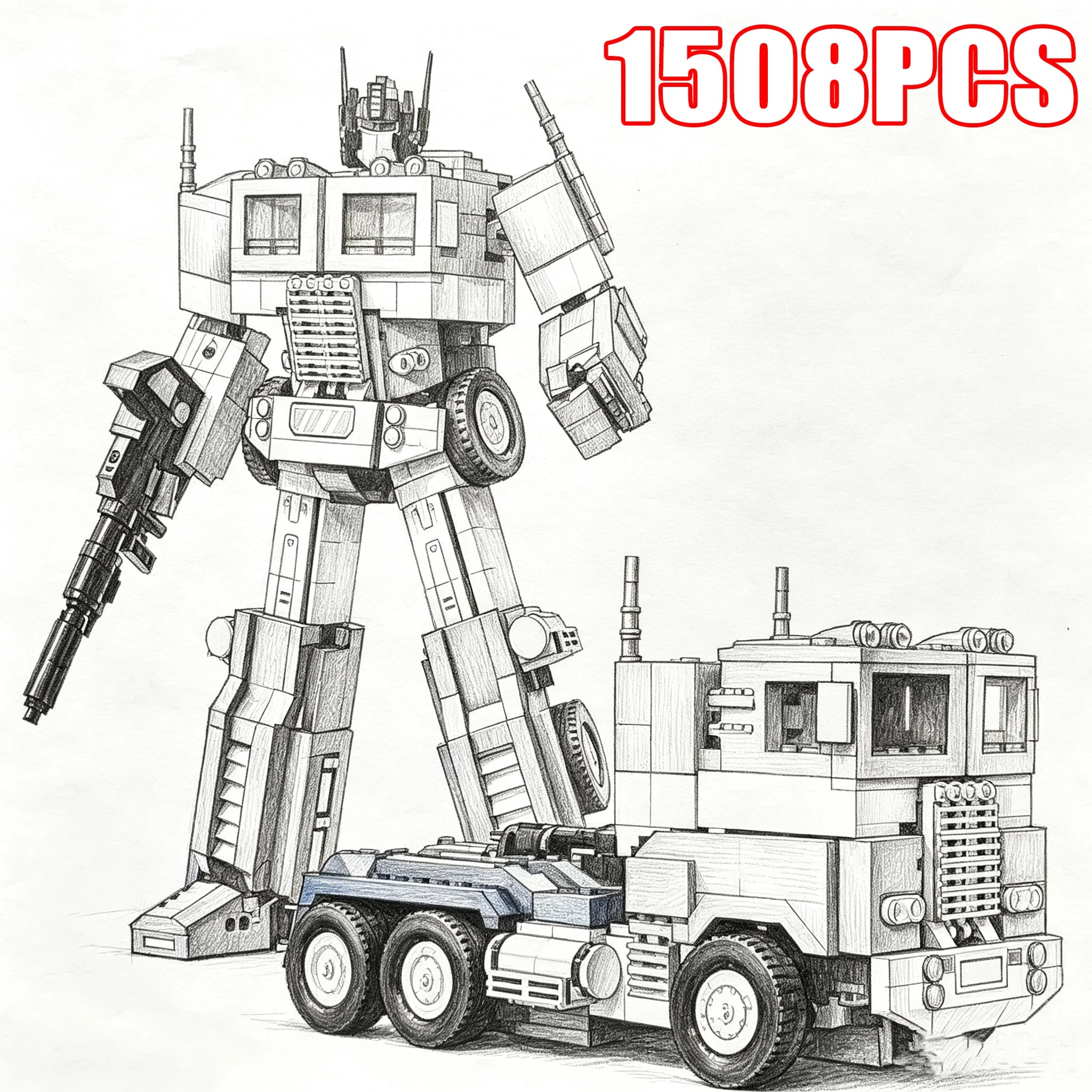 NOUVEAU Modèle de Voiture de Course 2-en-1 en Briques MOC, Camion Robot Rouge Technique à l'échelle 1:8, 1508 Pièces, Jouets de Construction