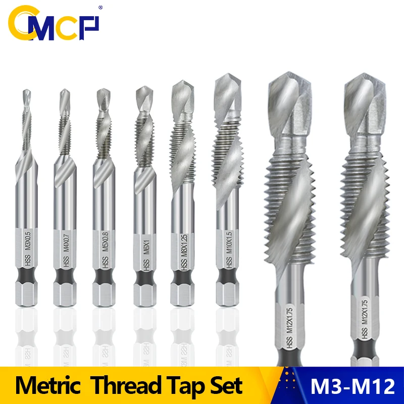 

CMCP Combined Tap and Drill Set HSS Hex Shank Metric Tap Machine Plug Tap Thread Tap Drill Hand Tools M3 M4 M5 M6 M8 10 M12