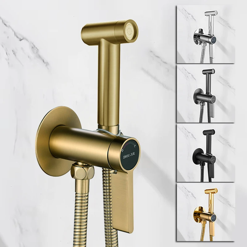Brush Gold Bidet Sprayer Douche Toilet Kit Gold Brass Bidet Faucet Set Gun Grey Hot and Cold Valve Set Jet Bathroom Accessories