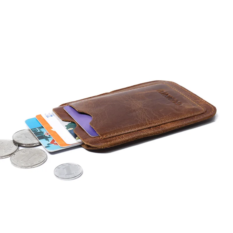 New Genuine Cow Leather ID Case Slim Credit Card Holder Mini Wallet Men's Simple Portable  Purse Bag Pouch Vintage Cards Holders