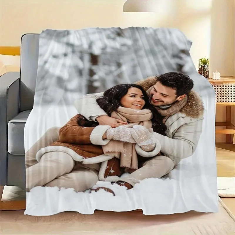 1PC Personalized Customized Photo Patterned Blanket, lightweight and Soft Blanket, a Gift Blanket for family and Friends.