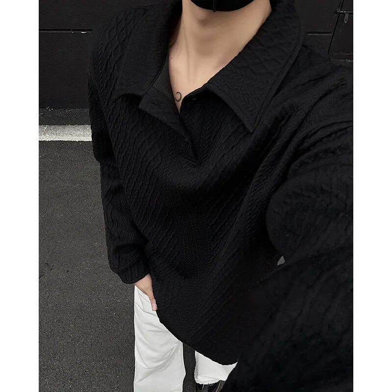 White Lapel Hoodie Men Fashion Casual Sweatshirt Men Streetwear Korean Loose Pullover Hoodie Mens Polo Shirt Plus Size 4XL