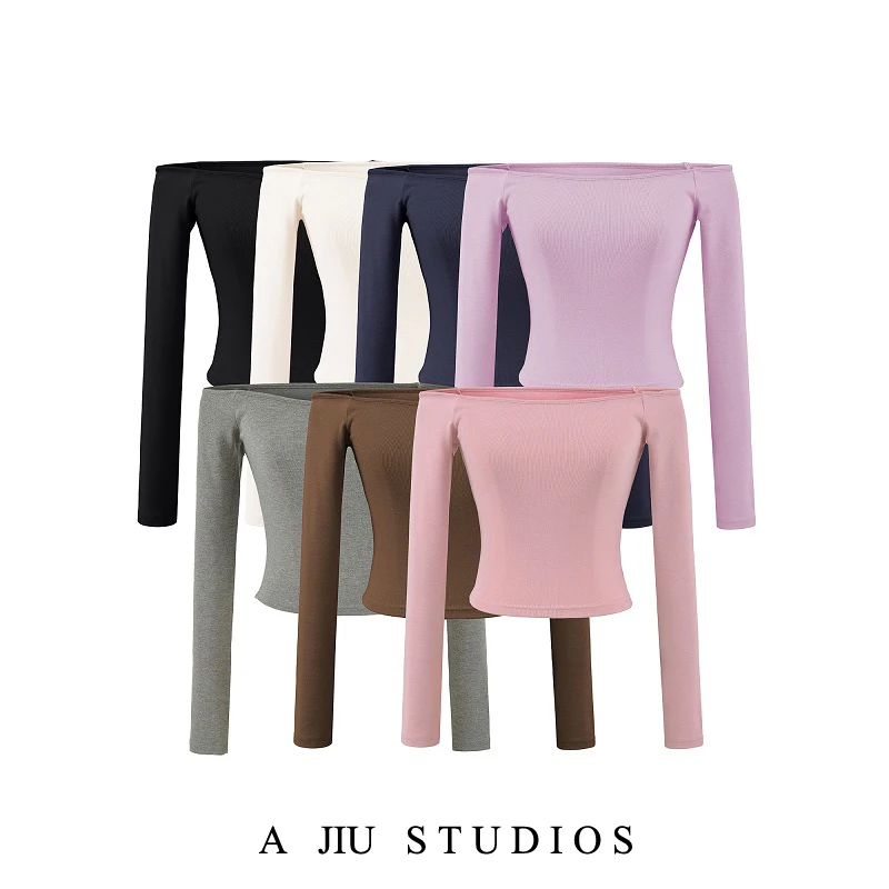 

Sexy oulder Bared Long Sve T irt Women Early Autumn Inner Wear Base irt Spicy ort Sle Belly Bared Top Pure Desir...