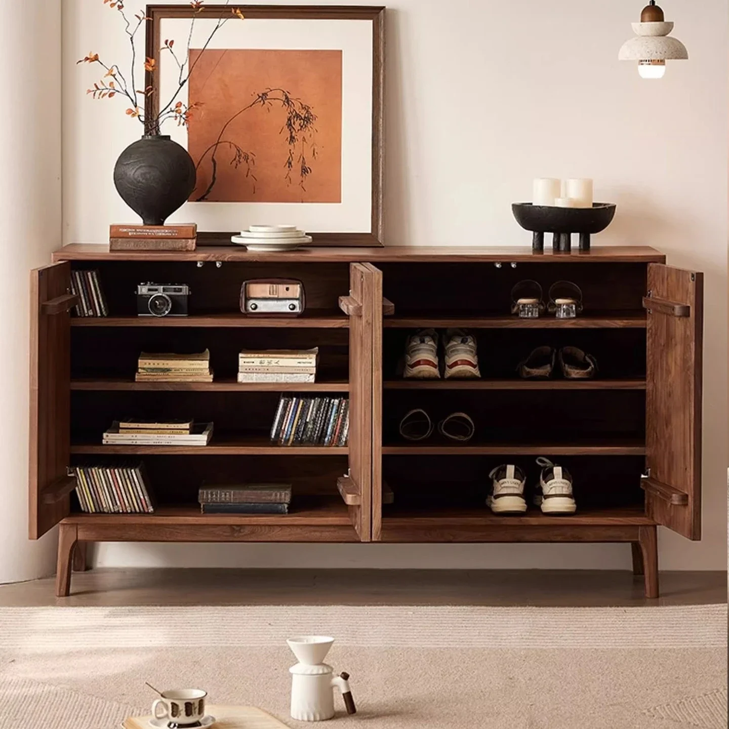 North American all black walnut living room frame storage storage entrance entrance adjustable movable laminate shoe cabinet