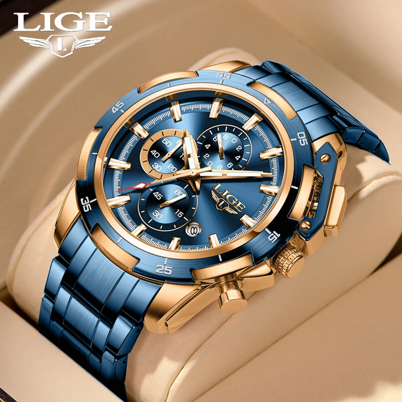 

LIGE Mens WristWatches Top Brand Luxury Casual Steel Quartz Business Clock Male Sport Waterproof Date Chronograph reloj hombre