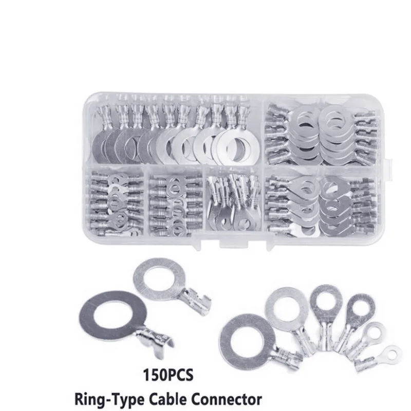 150pcs/set Round Terminal Block DJ431 O-type Lugs Terminals Cold-Pressed Connector Copper Tab Wiring Nose Combination Set