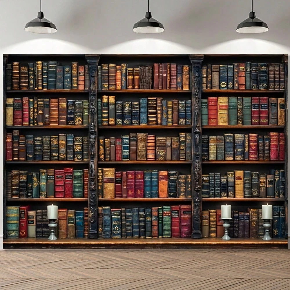 1pc Vintage Bookshelf Backdrop Made Of Polyester Perfect For Photo Booths And Holiday Decorations. It'S Easy To Set Up Without