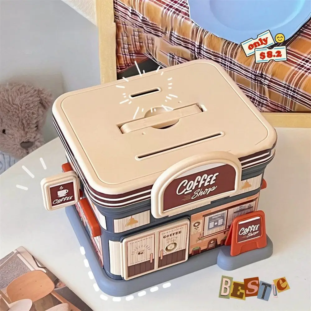 Portable Store Shaped Money Box Plastic Key Lock Cash Box Students Creative Piggy Bank Safe Savings Jar For Kids Adults Gift