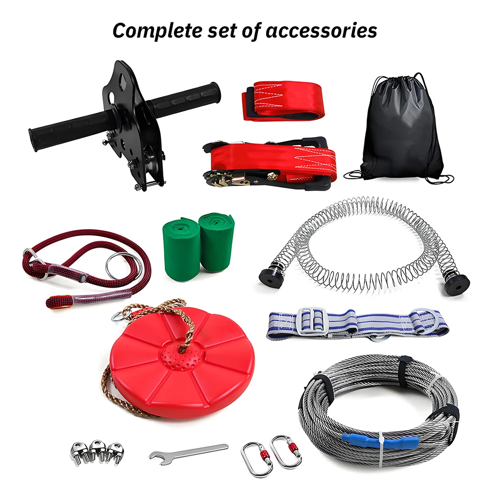 Kids Zip Line Kit Outdoor Zip Line Portable Zip Line Swing for Children with Steel Wire Rope Pulley Kids Outdoor Activity