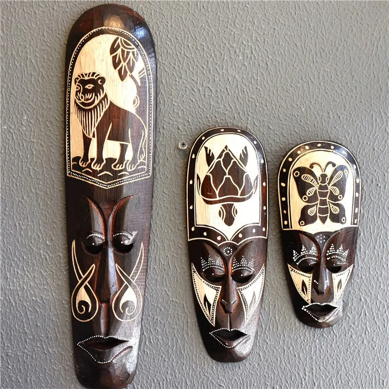 Wood Carving Handicrafts Masks Wall Creative Three-dimensional Decorative Pendants Home Decor Figurine Feng Shui