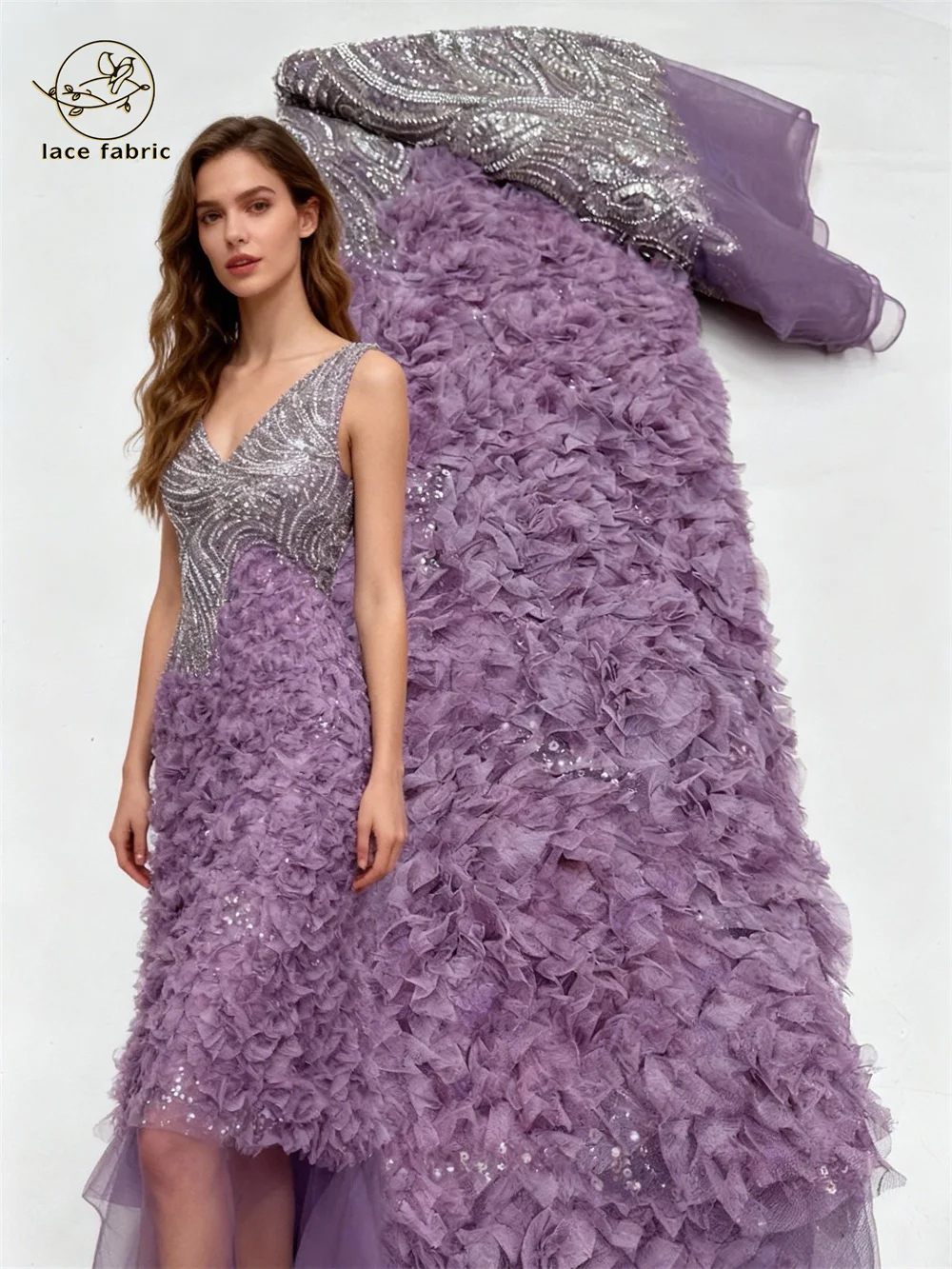 

Hot Sale Popular Designs Fashion African Hand Made Flower Beaded Net Lace with Sequins 2026 French Fabric Net Lace Evening Dress