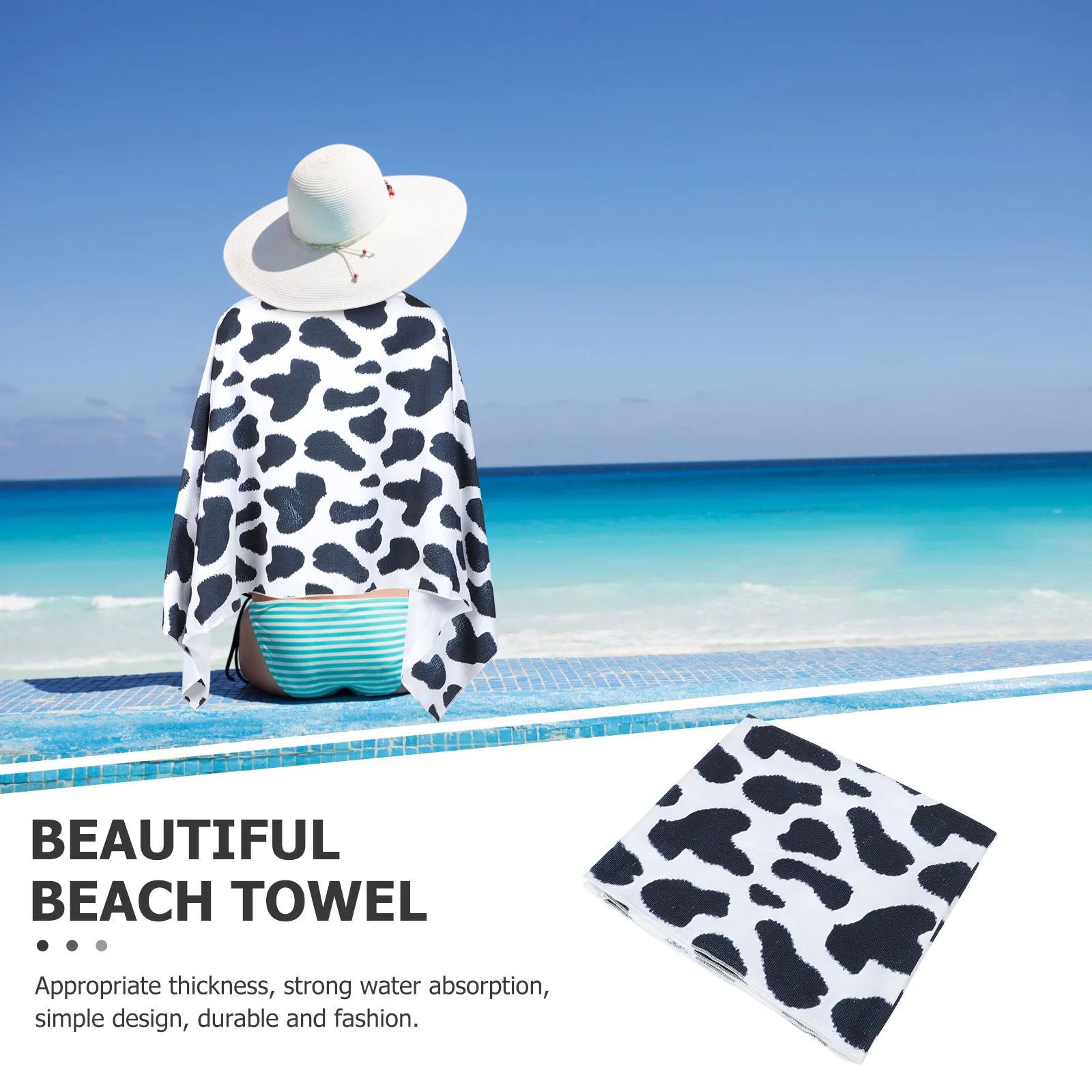 

Oversized Beach Towels Cow Print Quick Dry Absorbent Swim Bath Large Size Microfiber Ultra Fine Fiber Travel Use