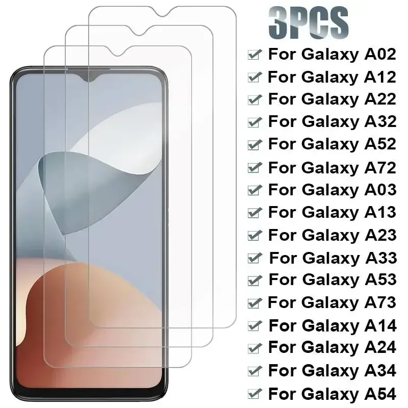 3PCS Tempered Glass Galaxy A03S A13 A23 A33 A53 A73 5G Screen Protector For Samsung A54 A34 A14 A04 A12 A22 A32 A52S