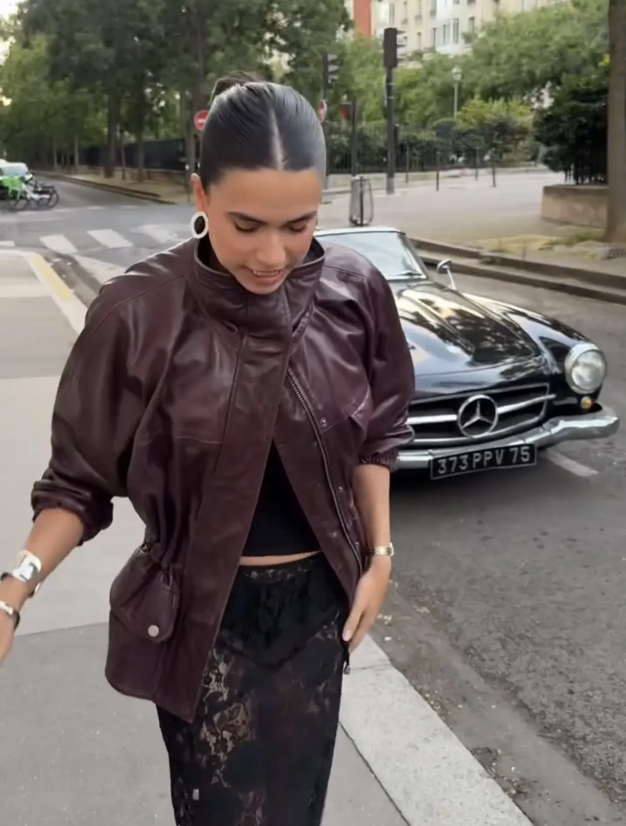 Fashion Stand Collar Pu Leather Red Jacket Long Sleeve Waist Cinching Pocket Coats 2025 Autumn Lady Chic High Street Outerwear